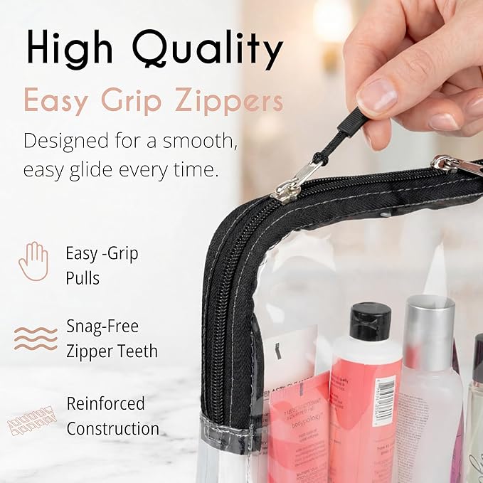 BORSALI TSA Approved Toiletry Bag - Clear Quart Size for 3-1-1 LIquids for Carry On Travel - Toiletries Organizer - Cosmetic Pouch with Zipper - Travel Accessories - 2 Pack