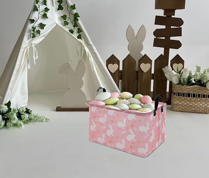 KUNRO Bunny Easter Basket Storage Basket Gift Shelf Basket Storage Bin, Nursery Basket Organizer Box for With Handles for Room Deco