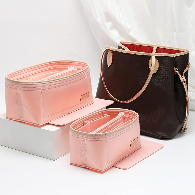 Purse Organizer Insert for Handbags, Fit Speedy 25 Neverfull Felt Tote Insert with Base Shaper Zipper Bag in Bag