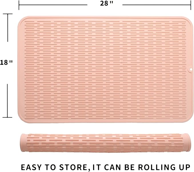 MicoYang Silicone Dish Drying Mat for Multiple Usage,Easy clean,Eco-friendly,Heat-resistant Silicone Mat for Kitchen Counter or Sink,Refrigerator or Drawer Liner Pink 3XL 28 inches x 18 inches
