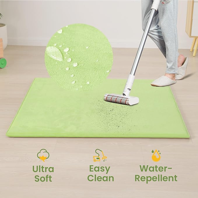 Baby Play Mat for Floor,1.3" Thick Elasti-Foam 50"×50" Playpen Mat for Tummy Time, Soft Coral Velvet for Toddler,Infant,Kids,Non-Slip Backing Safe for Crawling (Sage Green)