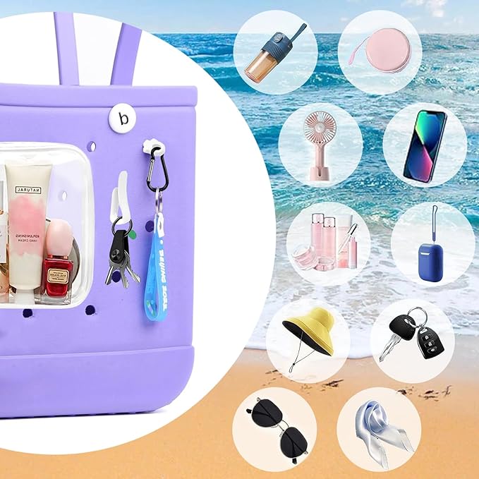 3 Packs Clear Bogg Beach Tote Bag with 2 Pack Insert Hooks Accessories for Bogg Bags Travel Makeup Clean Toiletry Brush Organizer Cosmetic Divider Storage Inner Pouch