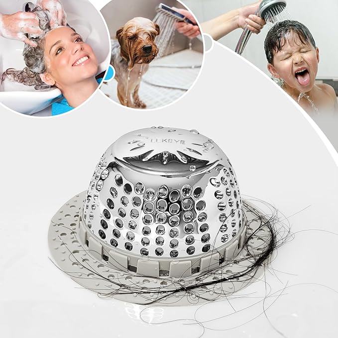 LEKEYE Shower Drain Hair Catcher/Shower Drain Cover/Drain Protector for Pop-Up & Regular Drains(Light Gray)