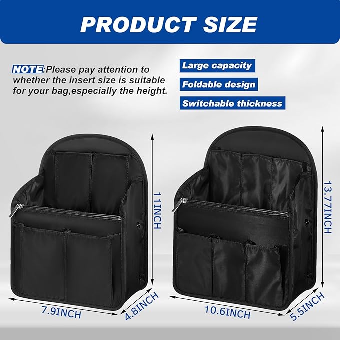 Dansydaisy Mini Backpack Organizer Insert Waterproof Purse Insert Nylon Bag Organizer with Many Pockets for Men and Women, Fits Small Backpacks