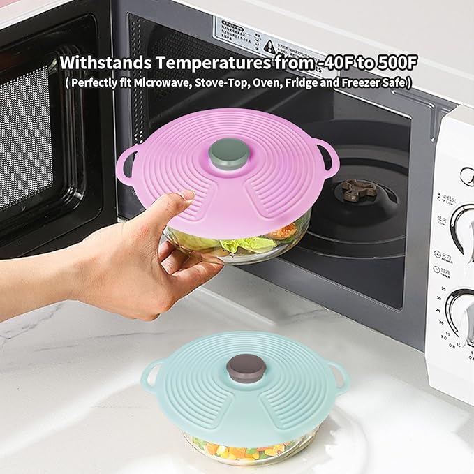 MIWOGA 5 Pack Silicone Lids for Bowl, Microwave Splatter Cover, 5 Sizes Reusable Heat Resistant Suction Lids Fits, Bowls, Plates, Pots, Pans, Skillets, Stove Top, Cups, Oven, Fridge Dishwasher Safe