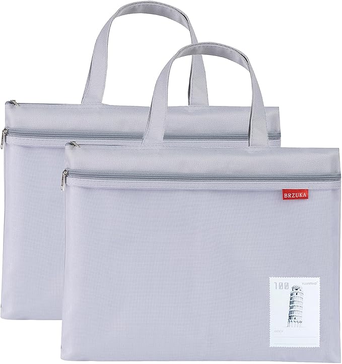 Mesh Zipper Pouch 11x13.7 in, A4 Double Pocket Waterproof File Bag with Handle, Document Storage for School/Travel/Office/Puzzle (Gray, 2pcs)