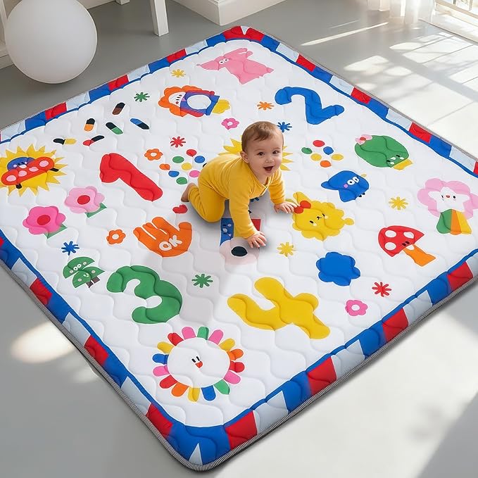 Baby Play Mat for Floor, 50'' x 50'' Thicken Foam Soft Padded Mat for Baby, Playpen Mat for Toddlers Infant Kids, Machine Washable, Non-Slip Bottom Safe for Crawling (Number)