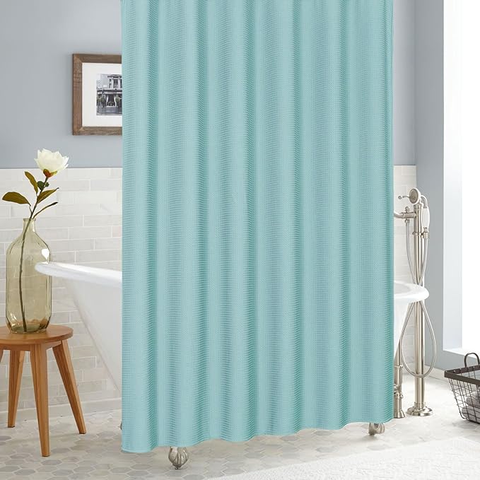 MitoVilla Teal Extra Long Shower Curtain 72 x 84, 84 inch XL Waffle Fabric Shower Curtains for Aqua Blue Modern Bathroom Decor, Waffle Weave Textured Shower Curtain 84 inch, Teal/Turquoise