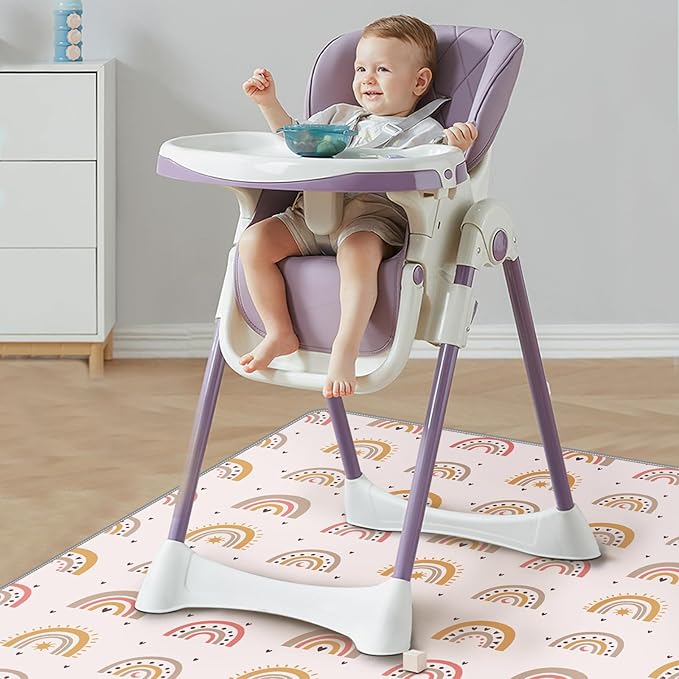 CLYMENE Splat Mat for Under High Chair | 51x51 Inch Anti-Slip Baby Splash Mat | Waterproof & Washable Spill Mat for Highchair Floor and Infant Play (Boho Rainbow)