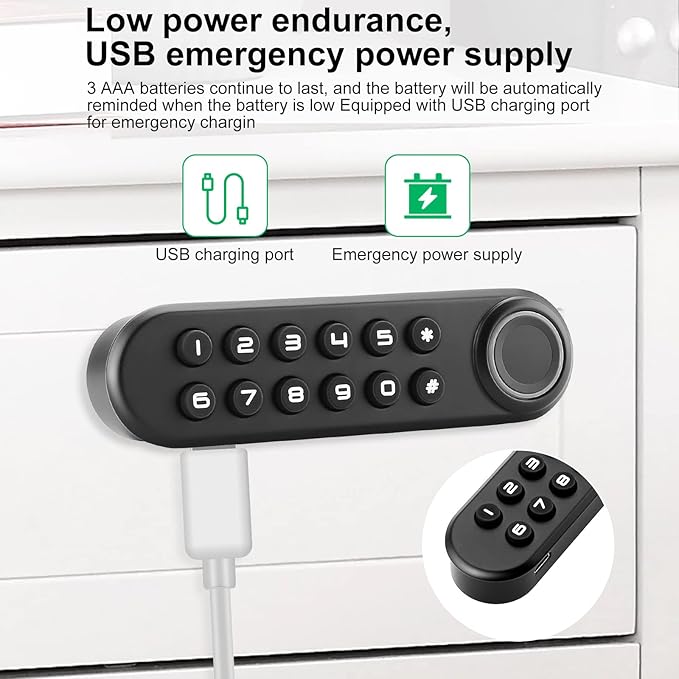 Fingerprint Cabinet Lock, Smart Biometric Password Lock With USB Key, Keyless Hidden File Drawer Wardrobe, Child Safety, DIY Wooden Furniture Privacy for Home Office