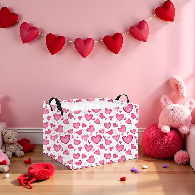 TIBAOLOVER Rectangular Valentines Basket for Women Girls Storage Bin Organizer Box Shelf Room Decor(Butterfly Heart)