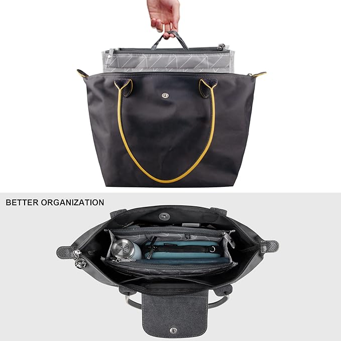 Vercord Updated Purse Handbag Organizer Insert Liner Bag in Bag 13 Pockets Lighr Grey Large