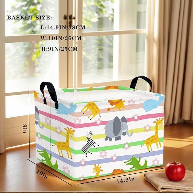 ASKETAM Cute Rectangle Woodland Animal Baby Girl Basket Nursery Playroom Bedroom Decor Clothes Toy Basket (Colorful Animals)