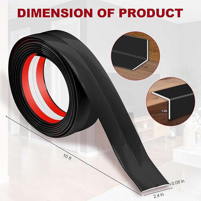 Kikerike 2.4 Inch x 10 Feet Wall Corner Protector Peel and Stick Corner Trim Molding Strip Self Adhesive Wall Edge Protectors Guards for Edge Ceiling, Black