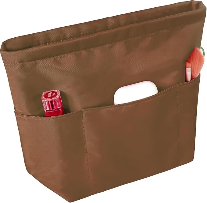 Vercord Purse Insert Organizers for Petite Tote Bag Organizer Insert Inside Handbag Shaper with Zipper Coffee Mini