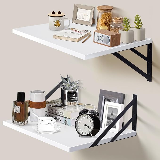 2 Pc Deep Floating Shelves ; 12 Inch Deep Wall Mounted Hanging Shelves for Living Room, Kitchen, Office, Bathroom and Bedroom Decor; Storage and Display Shelf Set (White)