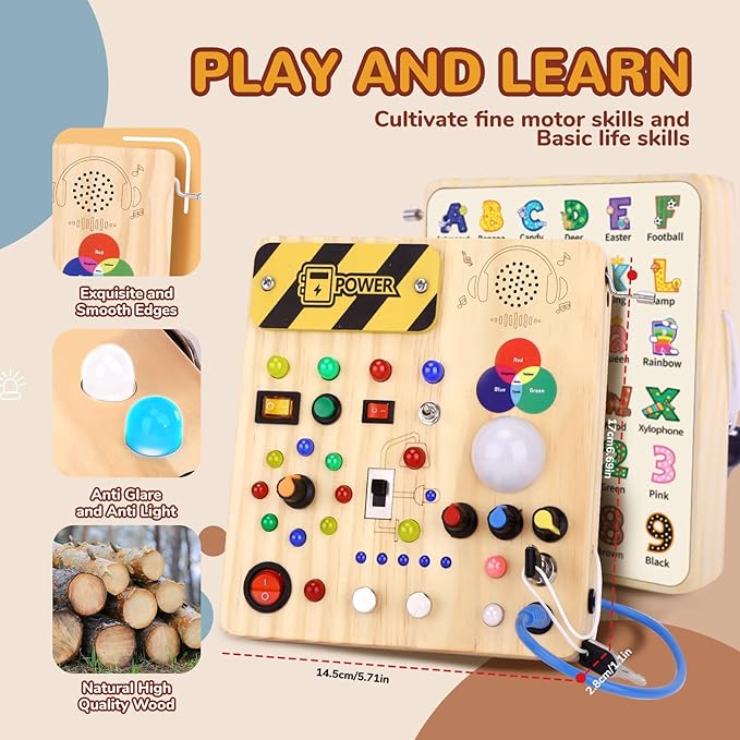 Sumsoltic Toddler Busy Board,Montessori Toys for 1-3 Year Old Boys,Sensory Travel Toys,Preschool Learning Activities,Christmas & Birthday Gift for Toddler (Busy Board v4)