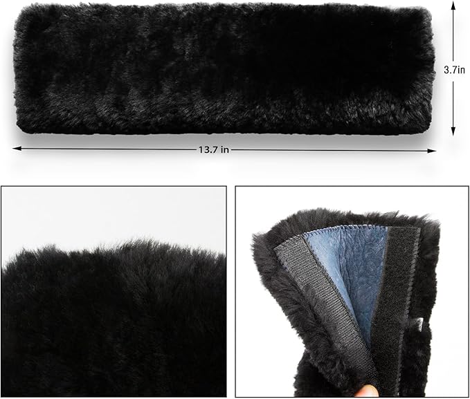 Soft Genuine Sheepskin Wool Auto Seat Belt Cover Seatbelt Shoulder Pad for a More Comfortable Driving, Compatible with All Cars(Black)
