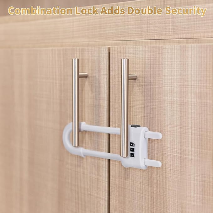 4 Pack U-Shaped Sliding Cabinet Locks Multifunctional Child Safety Lock Adjustable Baby Proof Clips for Home Cabinets Refrigerator Doors Cabinet Knobs and Window Handles (White)