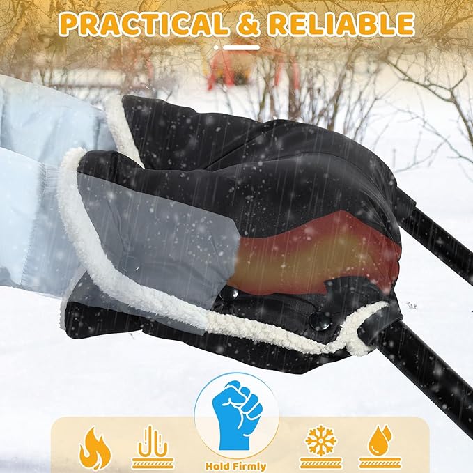 Orzbow Winter Stroller Gloves, Waterproof Mittens for Cold Weather With Berber Fleece, Universal Anti-freeze Hand Muffs, Easily Attaches to Stroller, for Parents and Caregivers, Cozy & Warm, Black