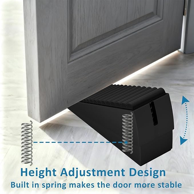 Heavy Duty Door Stopper, Adjustable Spring Large Stopper, 3 Inches High Tall Wedge Stoppers for Bottom of Door, Door Stop Suits Any Heavy Door, Black
