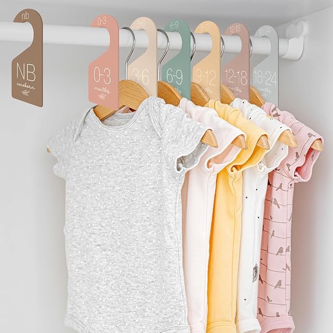 Whaline 7Pcs Baby Closet Size Dividers Warm Colors Acrylic Hanger Clothes Organizers Newborn to 24 Month Thicken Infant Wardrobe Separators For Home Nursery Baby Clothes