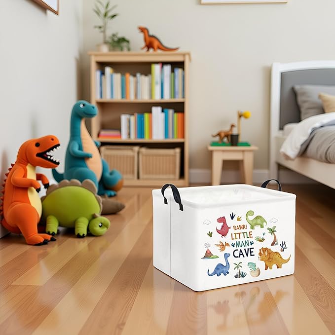 TIBAOLOVER Rectangular Kids Storage Basket Baby Storage Basket with Handles for Home Kitchen Boys and Girls Cute Toy Storage Bin Organizer Shelf Book Room Decor(Dinosaur)