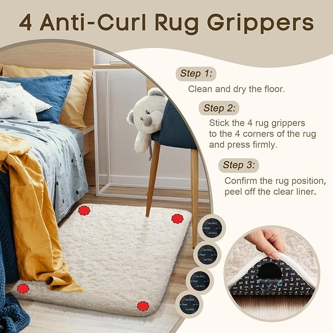 Ophanie Area Rugs for Bedroom Living Room,Color 2- Ivory,Size 2' x 3',Shape Rectangular