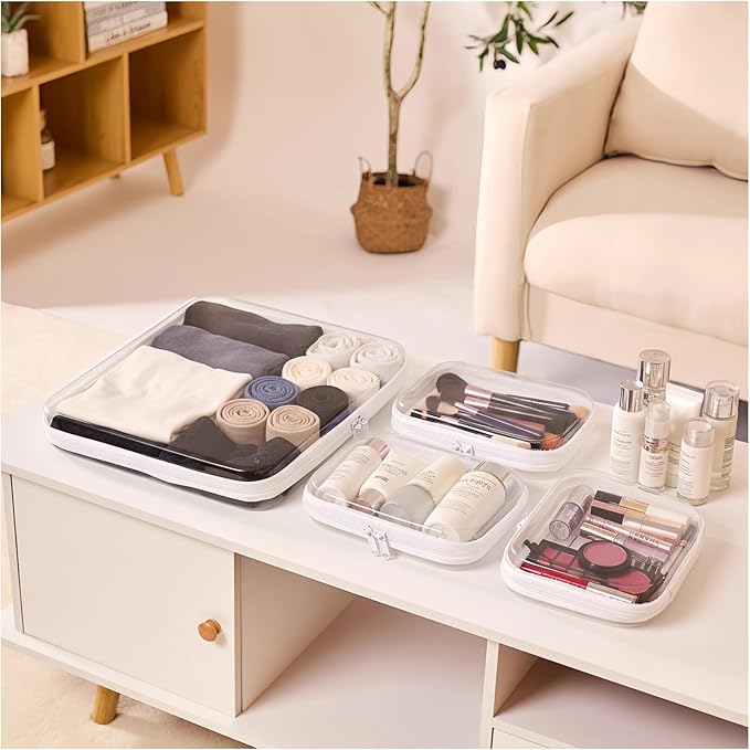 Clear Hard Shell Zipper Pouches, Clear Zipper Bags, Hard Case Pouches for Purse & Diaper Bag Organizer,and Travel Essentials (XL+3M)