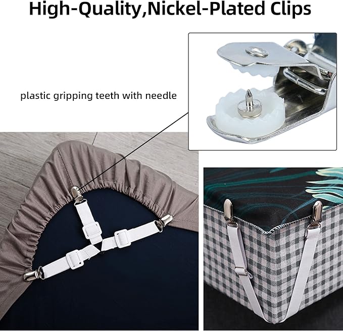 MELOTOUGH 1 Inch Suspender Clips Metal No Slip Suspender Clip with Plastic Gripping Teeth(White,10pcs)