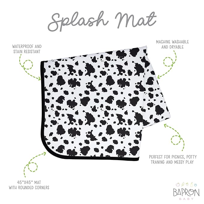 BapronBaby Cowhide Splash Mat - Waterproof Catch-All for Under High Chairs, Floors, Tables, Playtime or Arts & Crafts - Machine Washable - 45" x 45”