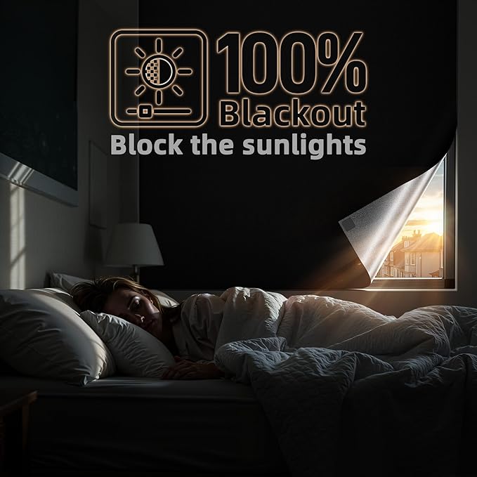Magnetic Blackout Window Cover 102" x 58" Portable Blackout Curtains for Bedroom, Temporary Black Out Shades Window Privacy Film No Drill Black Out Blinds for Media Room Travel Skylight - Blacks