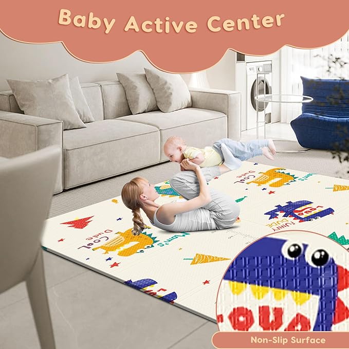 Baby Playpen Mat, 74" × 50“ Baby Play Mat for Floor, Baby Playmat for Playpen, Thick Ultra Soft Playpen Mat for Playing or Crawling, Provides Cushioning, Double-Sided Pattern (0.4" Thick)