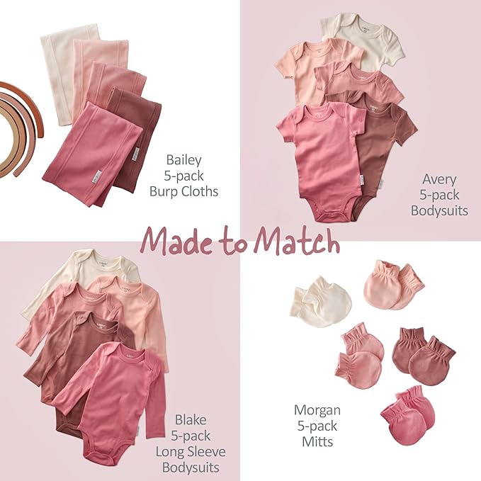 Butterblu Bailey 5-Pack Burp Cloths 100% Organic Cotton Knit for Newborn & Baby Boys & Girls, Sunset, One Size