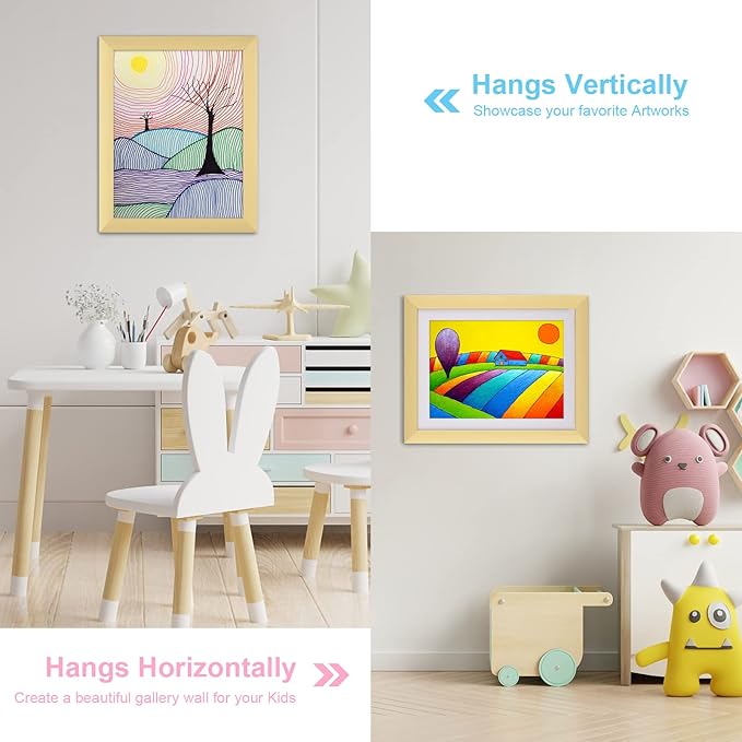 [2Pack] Kids Art Frames, 11x14 Front Opening Kids Artwork Frames Changeable, Gold Artwork Display Storage Frame for Wall, Holds 50 Pcs, for 3D Picture, Crafts, Children Drawing, Hanging Art, Portfolio