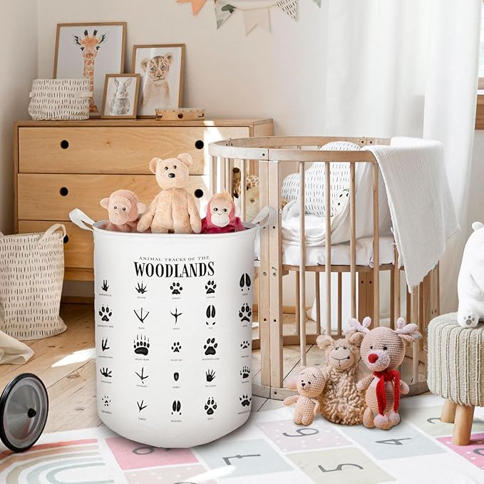 HKTZM Kids Laundry Basket, Animal Tracks of the Woodlands Laundry Basket Hamper Waterproof Collapsible Storage Bin Organizer for Bedroom Bathroom Boys Girls Kids Nursery Toddler Room Clothes Toys
