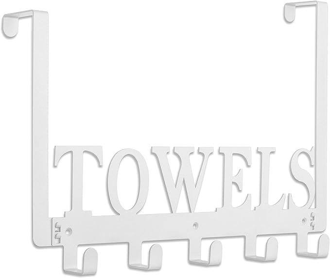 Kuhome Towel Hooks Over The Door Hooks Hangers Wall Mount Towel Rack Towel Holder for Bathroom, Storage Coat Hooks for Home Decor Metal Organizer for Towel Clothes Bag Robe(White)