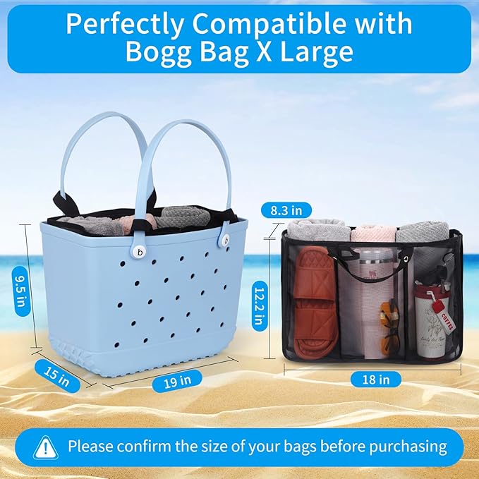Dry and wet separation,Beach Bags Organizer Insert Compatible with Original XL Bogg Bag,Lightweight Mesh Divider Pouch Insert for Bogg Bag Accessories, 18" x 8.3" x 12.2" Beach Tote Bags