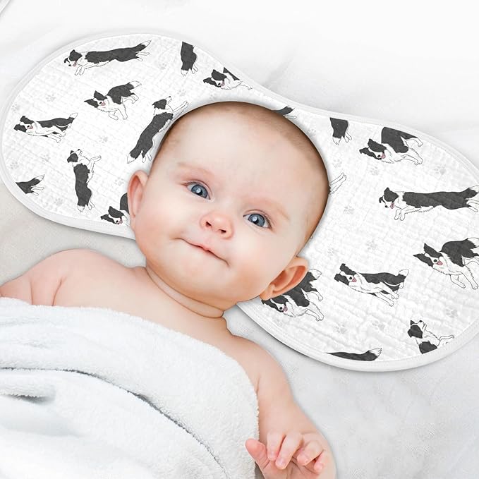 Qinllo 2 Pack Muslin Burp Cloths Collie Dog Paw White Cotton Baby Burp Cloths Ultra Absorbent and Soft Spit Up Rags for Newborn Boys Girls 22x11 Inch