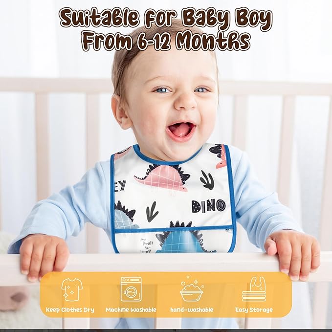 2ooya 6Pcs Waterproof Toddler Bibs Baby Feeding Bib Set with Crumb Catcher Pocket, Adjustable Infant Baby Teething Bib, Babies Sleeveless Animals Food Bibs Keepsake Gift for Baby Shower, 6-24 Months
