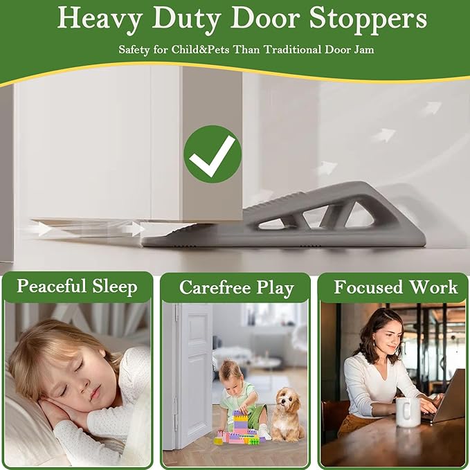 Fursafe&Q Rubber Door Stoppers for Bottom of Door, Door Stop Wedge with Holder, Heavy Duty Doorstops 2 Pack, Wall Protector for Home & Office & School & Commercial Doorstop Keep Open Stack Grey
