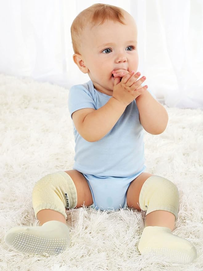 10 Pairs Baby Crawling Anti Slip Knee Pads and Anti Slip Baby Socks Set Unisex Toddler Knee Protectors Non Slip Ankle Socks