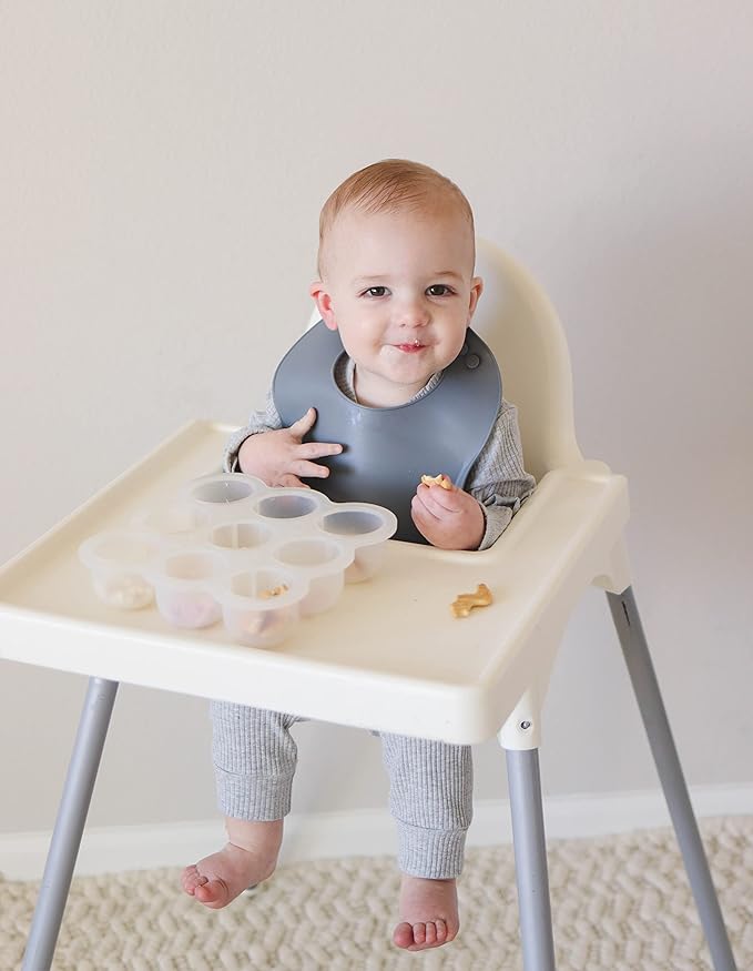 otterlove Silicone Baby Bibs with No Fillers, Wide Food Catching Pocket, Mint and Smoke, Pack of 2