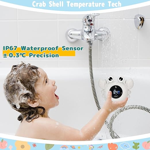 Baby Bath Thermometer with Floating Toys & Room Temperature Monitor - Rechargeable Digital Thermometer with Temperature Alerts, Bath Essentials for Newborns, Infants (Advanced Grey)