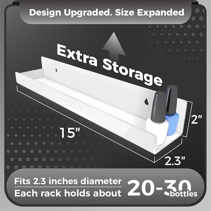 RORKIM 4 Pack 15 Inch Whtie Acrylic Shelves, Kids Floating Bookshelf for Kids Room, Modern Nail Polish Rack Sunglasses Essential Oil Picture Ledge Display Toy Storage Wall Shelf