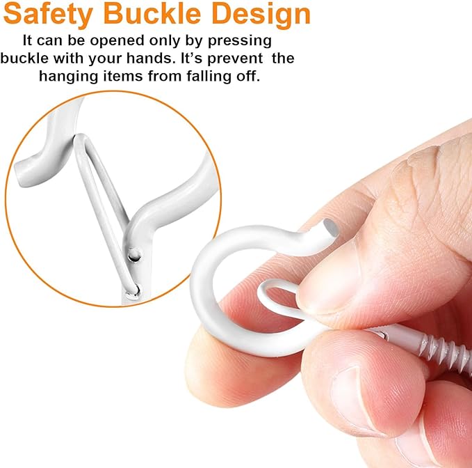 FSAH 24 PCS Q-Hanger Hooks, Screw Hooks for Outdoor String Lights, Safety Buckle Design Cup Eye Hook for Hanging Christmas Lights, Plants, Mounted on Wall Ceiling, Include 1 Wing Nut Driver, White