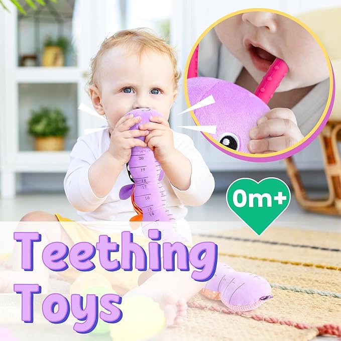 LIGHTDESIRE Baby Toys 6-12 Months Musical Caterpillar,Infant Toys Stuffed Animals with Ruler Design,Pull String,Crinkle&Rattles,Teething Toys Tummy Time Newborn Boy Girl Gifts 0-12 Months(Purple)