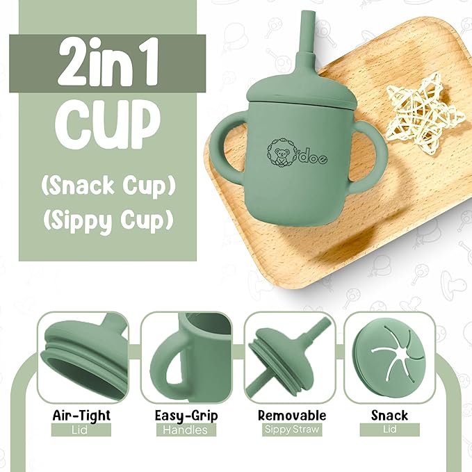 O'doe Baby Weaning Set – 15 Pcs Silicone Baby Feeding Set with Suction Plate, Bowl, Bib, Sippy Cup, Fruit Feeder & Freezer Tray – Baby Plates and Bowls Set for 3M+ | BPA-Free Baby Dishes & Utensils