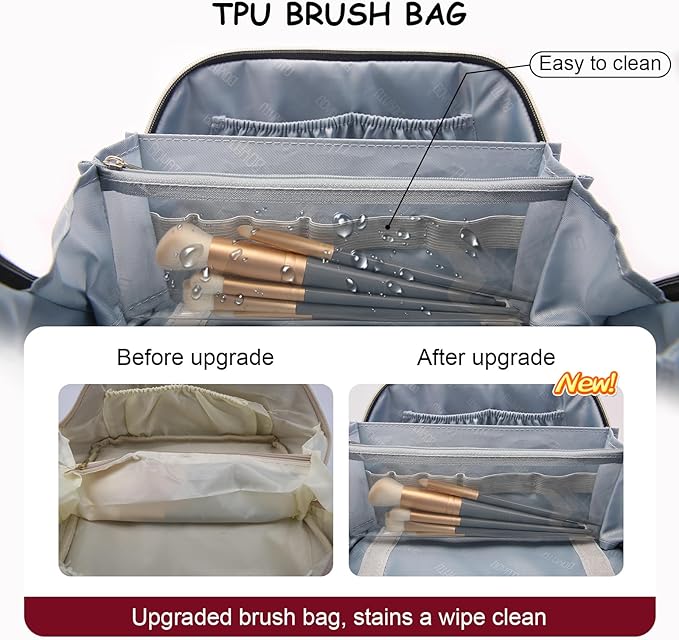 BOYATU Travel Makeup Bag Organizer Cosmetic Bag: 3 Pcs Set Make up Bags for Women with Handle - Waterproof Vegan Leather Toiletry Bags Travel Essentials Pouch with Compartments (03-A-Red)