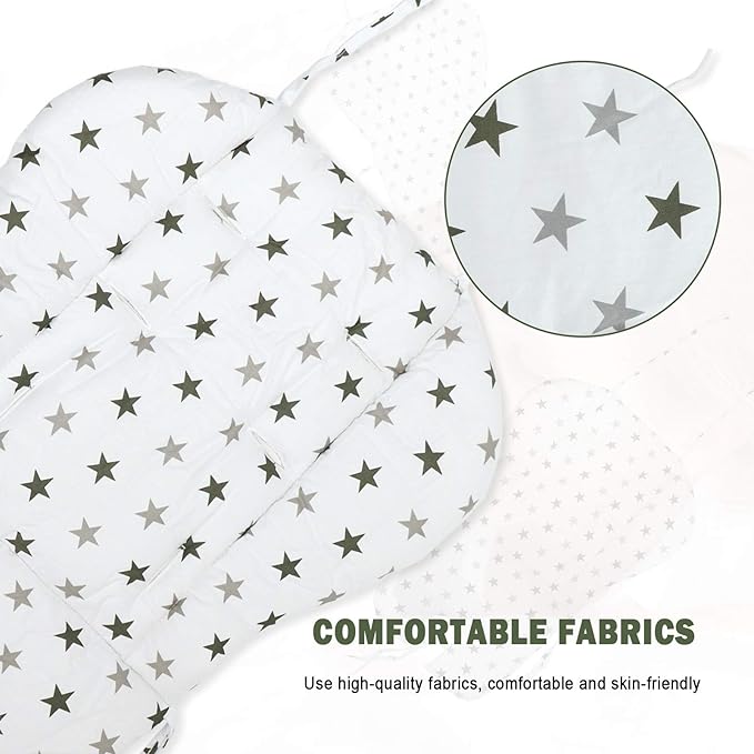 Kocpudu High Chair Pad,highchair/seat Cushion/Breathable Pad,Soft and Comfortable,Light and Breathable, Cute Patterns,Suitable for Most High Chairs,Baby Dining Chairs(Army Green Star Pattern)